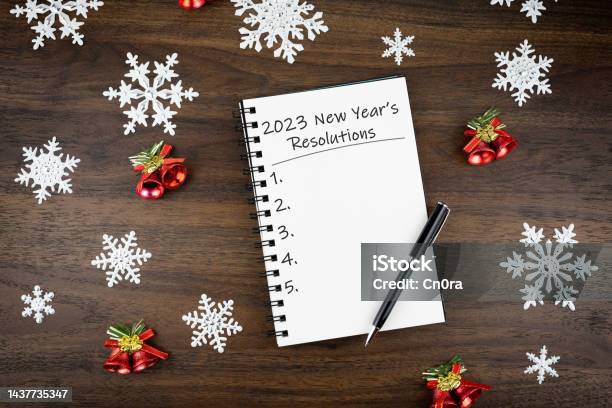 2023 New Years Resolution Text On Note Pad Stock Photo - Download Image Now - 2023, New Year Resolution, Aspirations