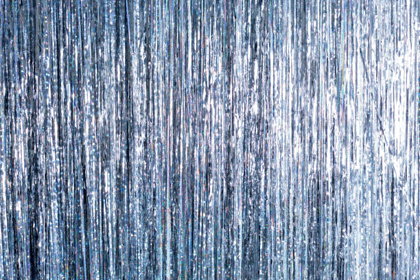 Silvery shiny tinsel abstract background stock photo