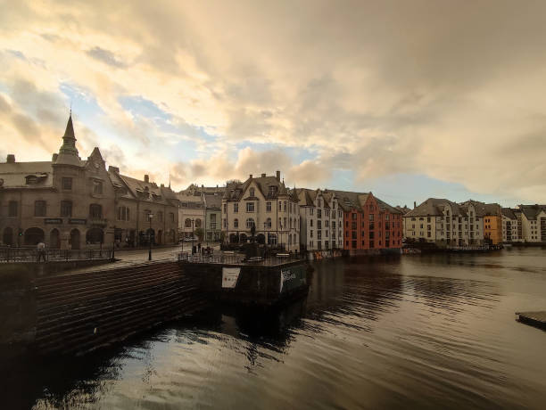 Alesund, Norway - 6 May 2022: Colorful buildings after the rain