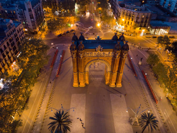istock Aerial night view of Arc de Triomphe, Barcelona 1437740002