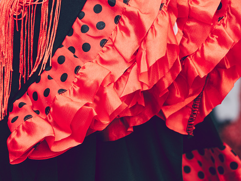A shot of typical colored Spanish flamenco dress