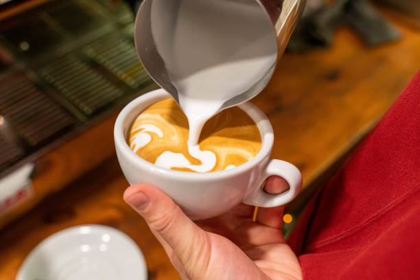 istock Barista make coffee cup latte art stock photo 1437745355