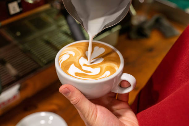 istock Barista make coffee cup latte art stock photo 1437745356
