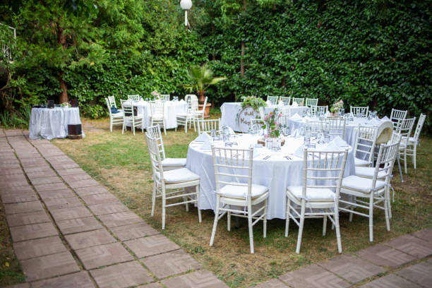 istock Beautiful wedding table setting with a floral arrangement 1437746656