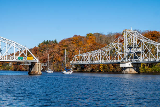 East Haddam Swing Bridge over the Connecticut River stock photo