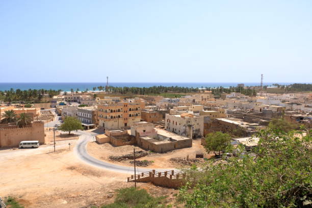 coastside view from the taqah plateau near salalah, dhofar, sultanate of oman - oman beach nature stone imagens e fotografias de stock