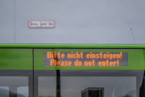 istock Sign Please do not get in! to public bus 1437754956