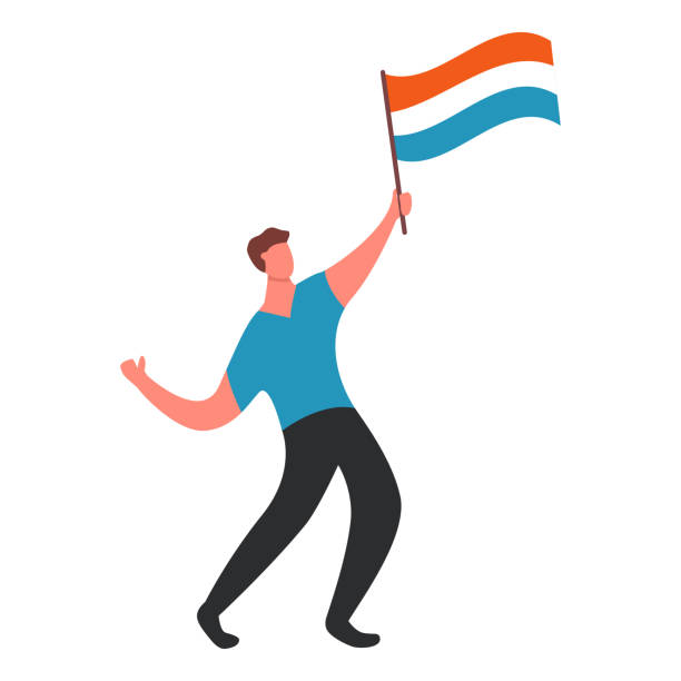 ilustrações, clipart, desenhos animados e ícones de luxemburguês bandeira acenando homem. mão de cara alegre segurando a bandeira de luxemburgo. - child flag patriotism thumbs up