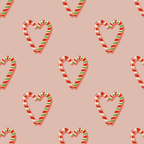 ilustrações de stock, clip art, desenhos animados e ícones de christmas striped candies in heart shape seamless pattern. - hard candy candy pink wrapping paper
