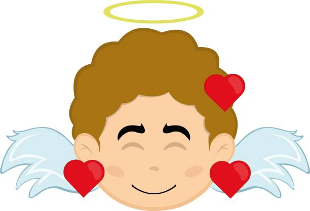 愛の心の中のベクター絵文字少年天使 - angel cherub heart shape smiling点のイラスト素材／クリップアート素材／マンガ素材／アイコン素材