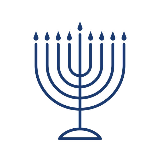 illustrazioni stock, clip art, cartoni animati e icone di tendenza di hanukkah menorah semplice illustrazione vettoriale di stile linea - holiday happiness menorah hanukkah