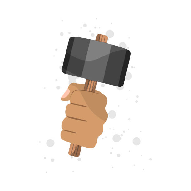 Hand and hammer. A hand holds a big hammer in a fist. arm hammer stock illustrations