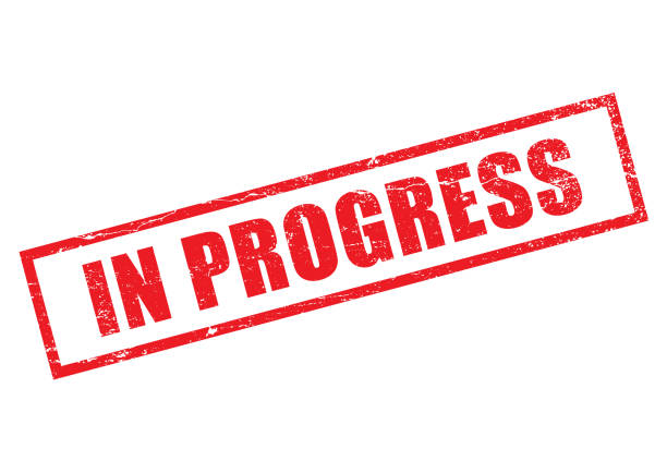 Red In Progress Stamp Red in progress stamp. Horizontal composition. work-in-progress-stamp stock illustrations