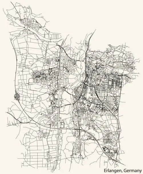 Vector illustration of Street roads map of ERLANGEN, GERMANY