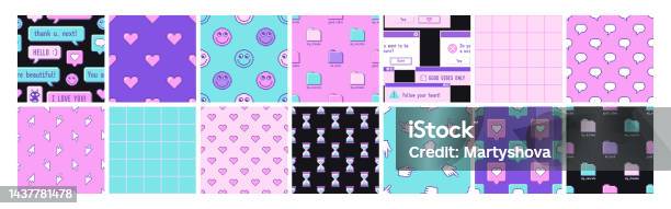 Patterns Retro Computer Old Computer Aesthetic 1980s 1990s Big Set Of Seamless Patterns With ...