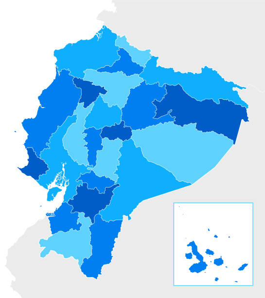 Ecuador High detailed Blue map with Regions vector art illustration