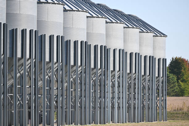 istock Row of Grain Bins 1437786418