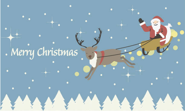 istock Santa Claus on sleigh with reindeer flying in the sky 1437790511