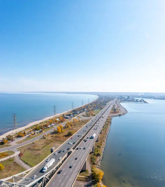 Photo of Burlington Canal Lift Bridge and Queen Elizabeth Way QEW Highway, Ontario, Canada