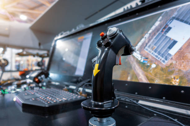 Control panel with joystick for unmanned aerial vehicle.