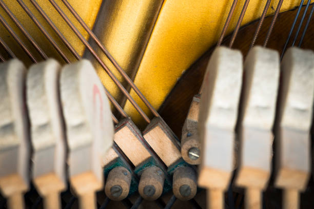 istock Dampers of an upright piano framed by hammers 1437793991