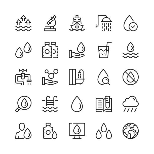 Water line icons. Outline symbols. Vector line icons set Water line icons. Outline symbols. Vector line icons set water filter stock illustrations