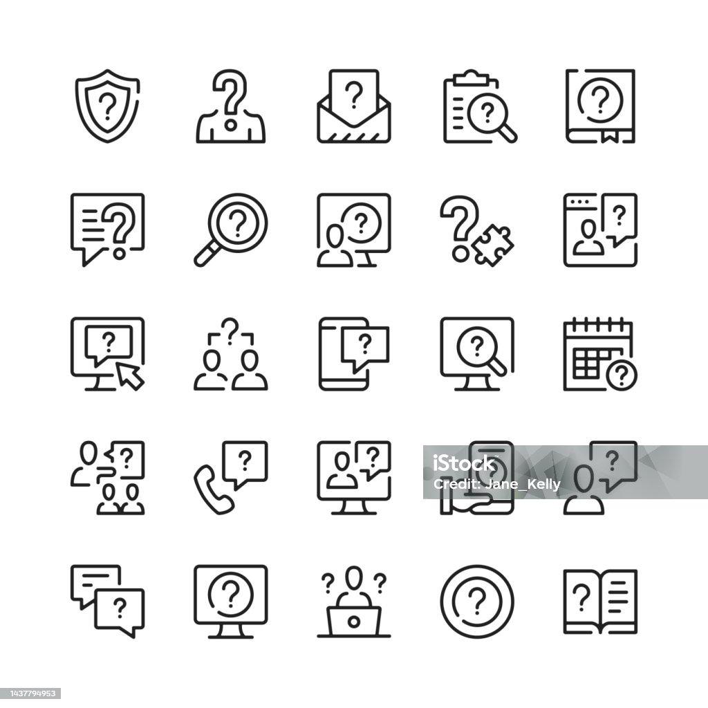 Iconos de línea de pregunta. Símbolos de contorno. Conjunto de iconos de líneas vectoriales - arte vectorial de Ícono libre de derechos Iconos de línea de pregunta. Símbolos de contorno. Conjunto de iconos de líneas vectoriales - arte vectorial de Ícono libre de derechos