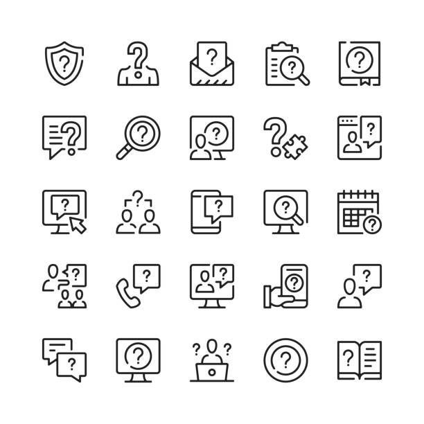 illustrations, cliparts, dessins animés et icônes de icônes de ligne de question. symboles de contour. jeu d’icônes de lignes vectorielles - point dinterrogation