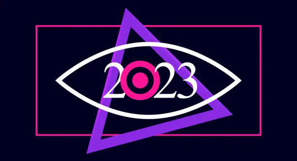Vector illustration of Masonic sign, mysticism, all-seeing eye. Merry Christmas and happy New Year 2023. Vector illustration