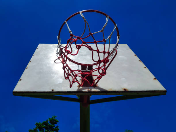 istock Basketball hoop under a blue sky 1437798292
