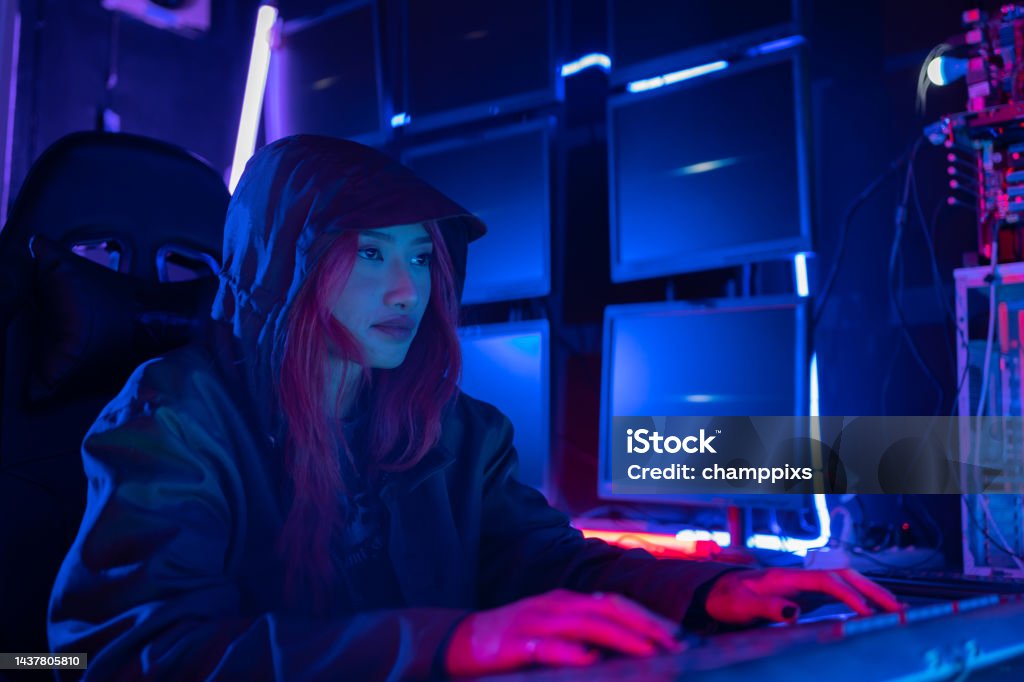 Hack Program Concept Professional Woman Hacker Using Keyboard Send ...