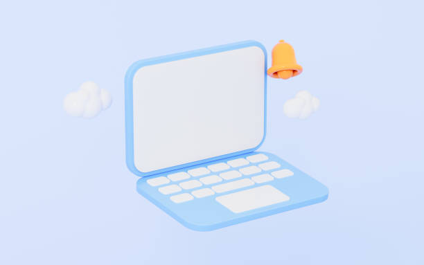istock Cartoon laptop with blue background, 3d rendering. 1437810488