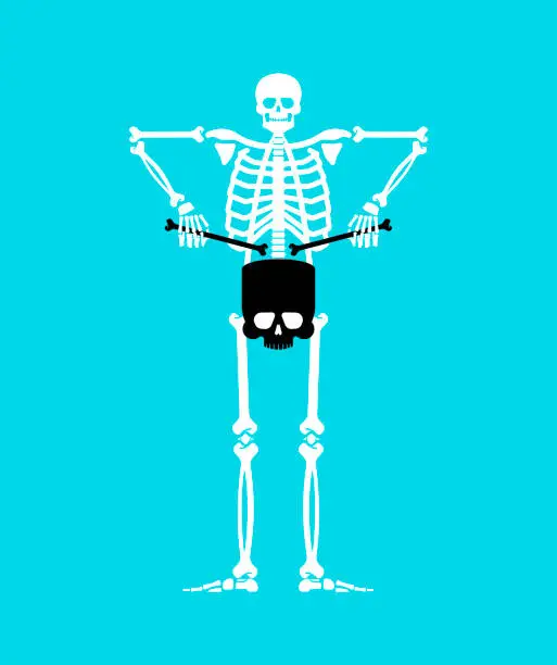 Vector illustration of Skeleton with drum. Skeleton musician. trommel and dead.