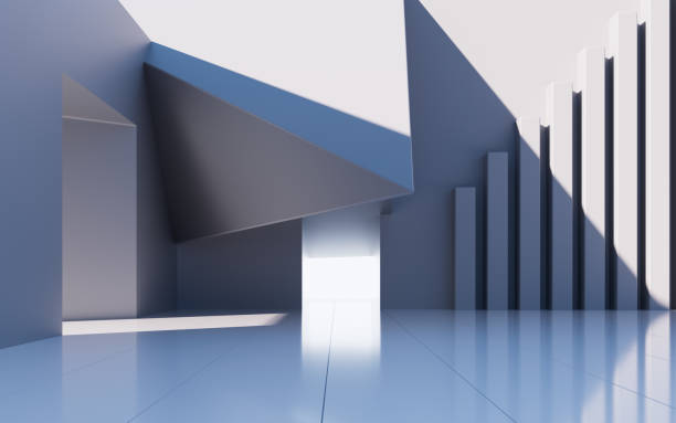 istock Gray abstract geometric architecture, outdoor architecture scene, 3d rendering. 1437810557