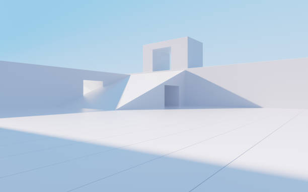 istock White abstract geometric architecture, outdoor architecture scene, 3d rendering. 1437810559