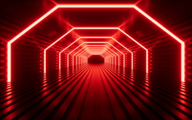 istock Glowing neon lines and tunnel, 3d rendering. 1437810565