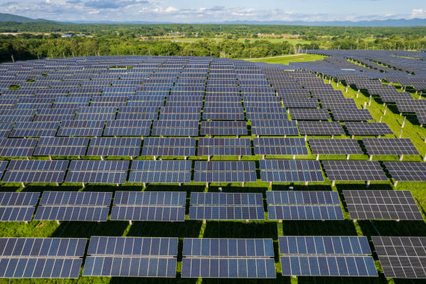 istock Top view Aerial view of Solar panel, photovoltaic, alternative electricity source 1437813093
