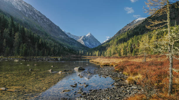 istock Small mountain lake, autumn nature 1437817592