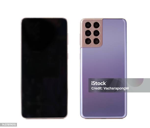 Isolated Android Device Purple Blank Screen Android Phone Isolated On White Front And Back View ...