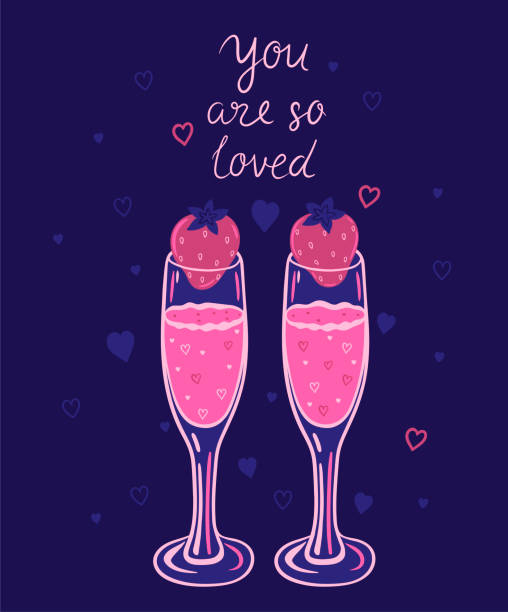 ilustrações, clipart, desenhos animados e ícones de cartão de dia dos namorados com smoothies de morango. desenho vetorial. - champagne pink bubble valentines day
