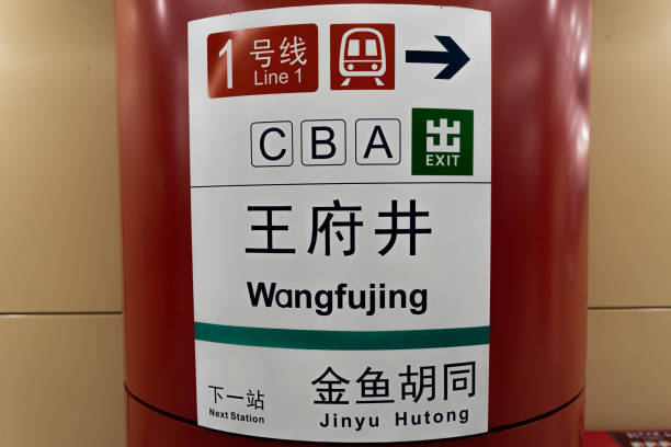 Wangfujing; subway; LOGO; street signs; modern; travel; signs; business; transportation; Line 1 stock photo