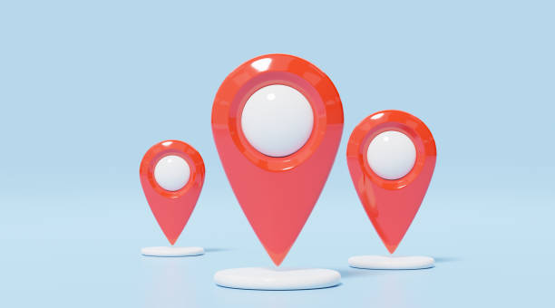 istock 3d Red location map pin with white bubble icon. 3 Plastic realistic GPS navigator checking points on blue background. Mark for destination. Cartoon 3d icon minimal style. 3d render illustration. 1437821070