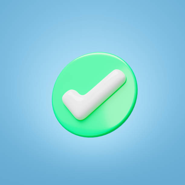 istock 3D Realistic check mark button icon. Green circle with white tick floating on blue background. Symbol Right, ok, yes, accept and safe concept. Cartoon icon minimal style. 3d rendering Illustration. 1437821170