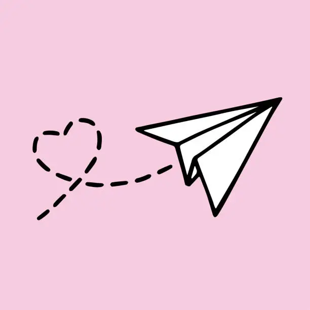 Vector illustration of Paper plane love note heart doodle