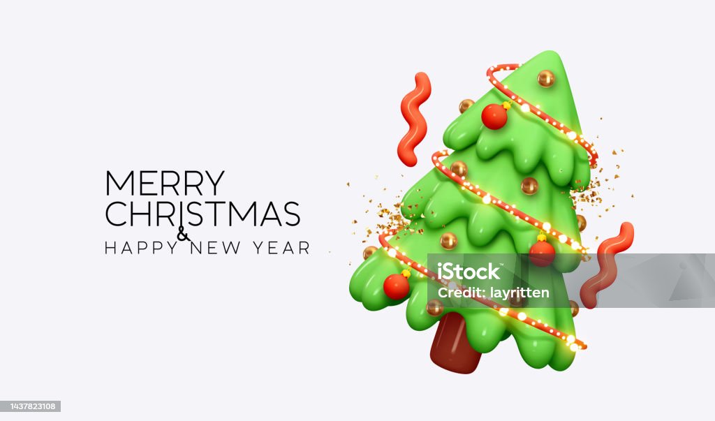Vetores de Árvore Verde De Natal Com Guirlandas Confetes De Ouro Brilhante  Natal E Ano Novo Composição De Natal Brilhante De Natal Design Realista  Estilo Desenho Animado 3d Ilustração Vetorial e mais