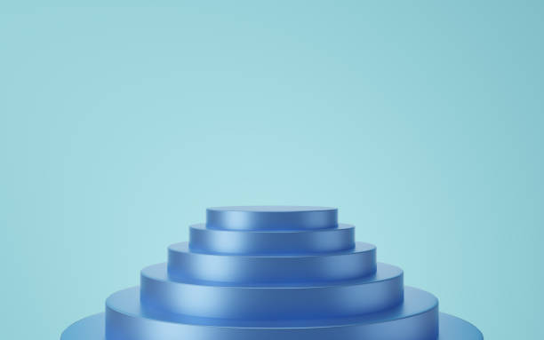 istock Empty blue cylinder podium on blue background. Abstract minimal studio 3d geometric shape object. Mockup space for display of product design. 3d rendering. 1437824085