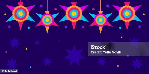 Las Posadas Background Vector Web Banner Poster Card For Social Media Networks With Copy Space Text Las Posadas Pinata Mexican Star On Blue Background Hispanic Tradition Chistmas Selebration Stock Illustration - Download Image Now