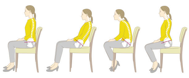 ilustraciones, imágenes clip art, dibujos animados e iconos de stock de buena y mala postura de una mujer sentada en una silla - sitting upright