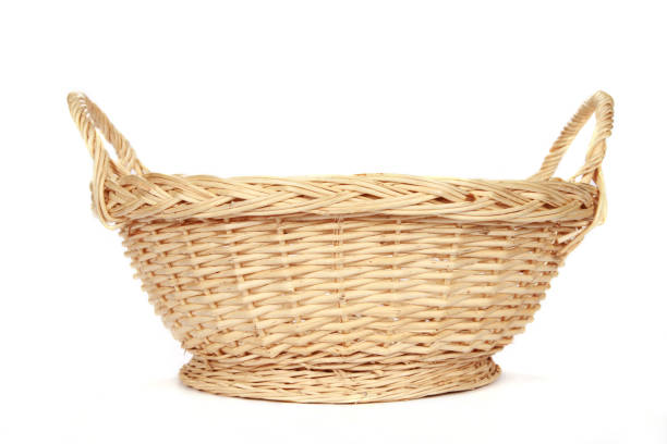 istock Woven wicker basket isolated on a white background 1437825967