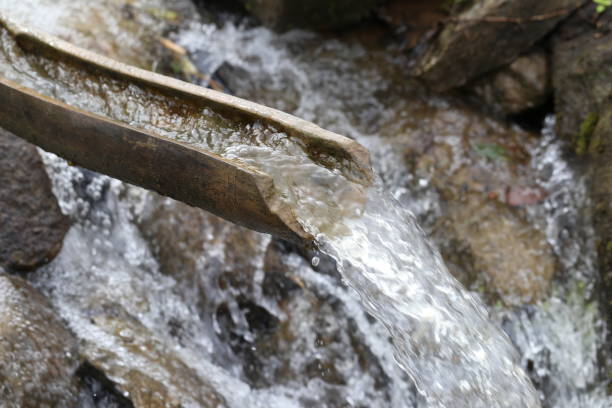 Photo of water flowing from bamboo